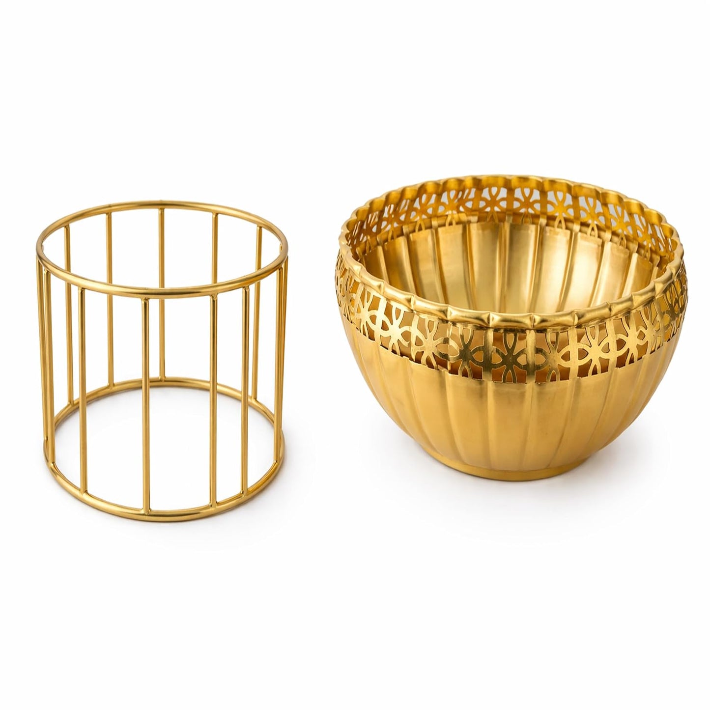 Pure Source India Metal Urli Bowl with Stand, Gold Finish, 6.8 Inch | Decorative Pedestal Bowl for Home Decor, Floating Flowers, Diya, Pooja, Diwali, Festivals & Center Table