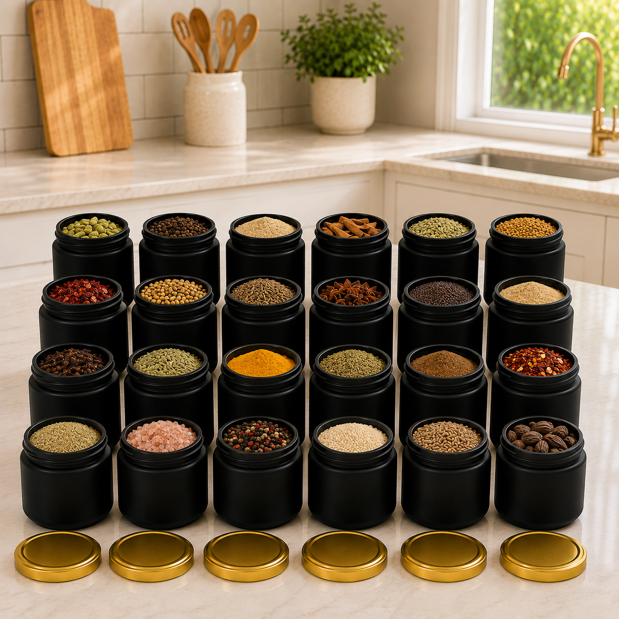 Black Colored Frosted Glass Jar Container with Airtight and Rust Resistance Metal Lid, 150 Gm