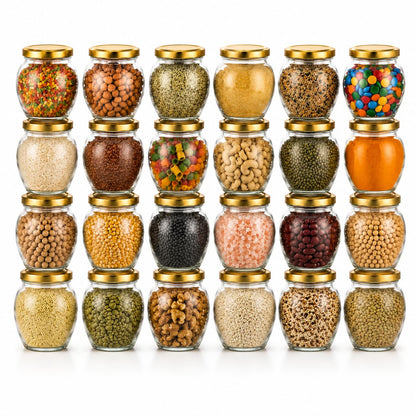 Pure Source India 50ml Glass Matka Jar with Golden Airtight Lid | Leak-Proof Small Glass Container for Spices, Masala, Herbs, Dry Fruits & Kitchen Storage
