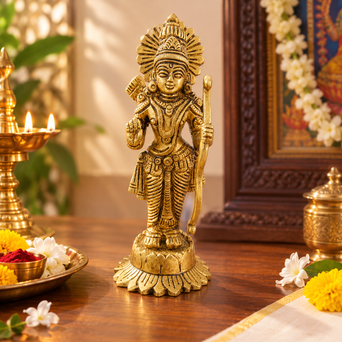 Pure Source India Pure Brass Lord Shree Ram Idol | Ayodhya Ram Murti for Home Decor & Mandir (14 Inch) (494 gm)