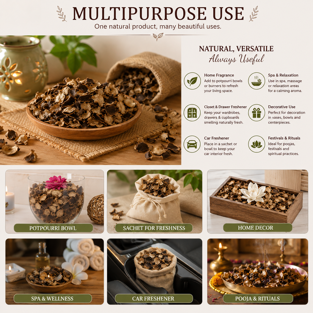 Pure Source India Natural, Potpourri – Natural Dried Flower Fragrance Vanilla | Long Lasting Home Fragrance | Decorative Bowl Filler | Wardrobe & Car Freshener | Essential Oil Infused