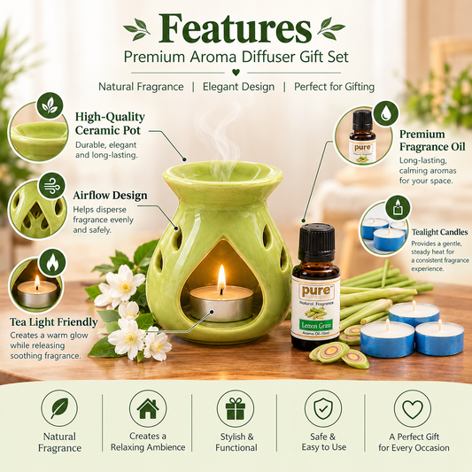 Pure Source India Ceramic Aroma Set (Green)