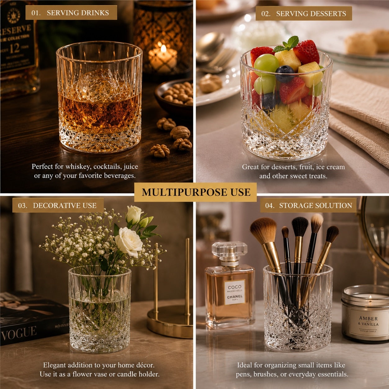 Pure Source India Whisky Glass Set of 2, 300 ML Clear Drinking Glasses, Elegant Whiskey Glasses for Home Bar, Cocktails, Parties, Restaurants & Gifting