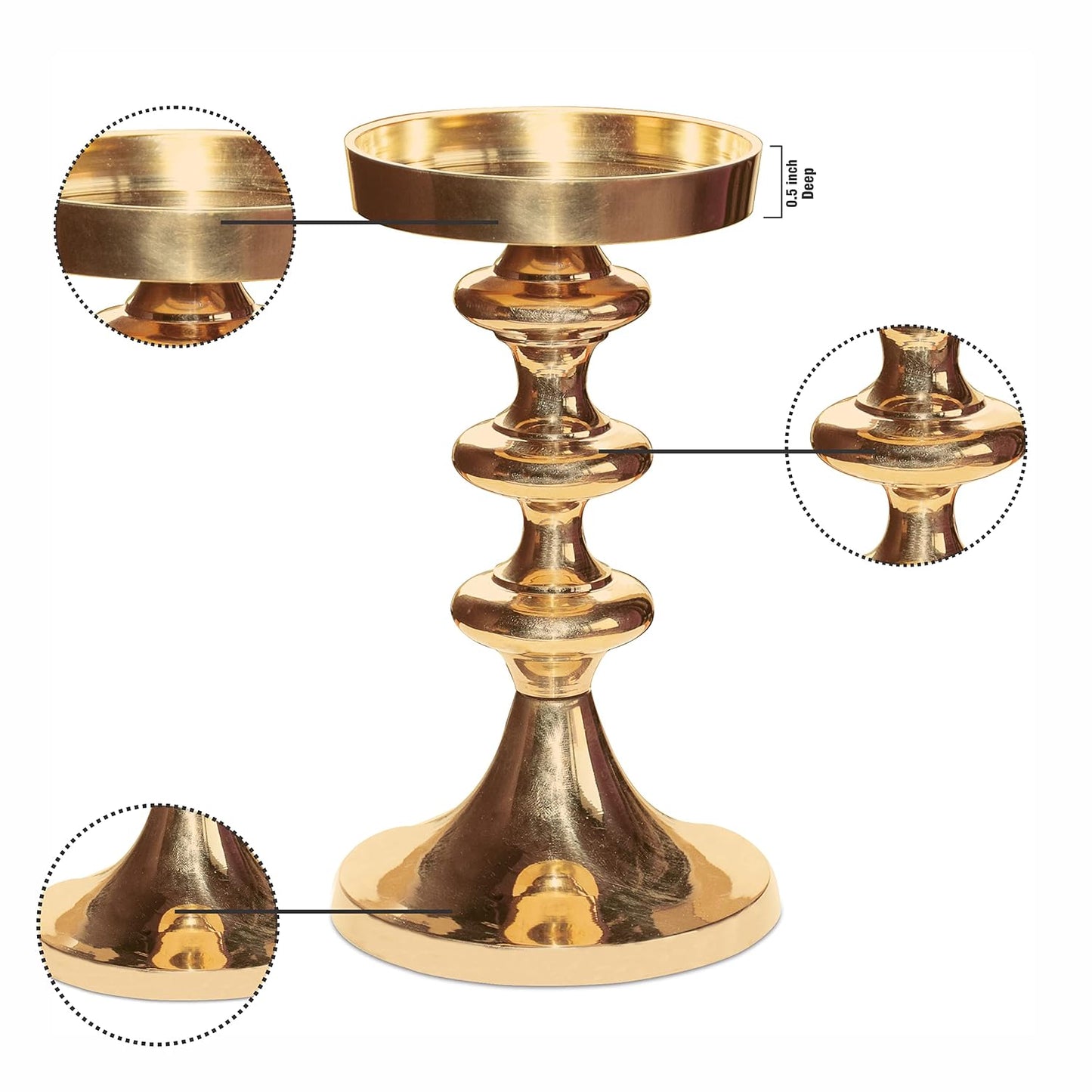 Pure Source India Brass Pillar Candle Stand, 6.5 Inch Candle Holder | Traditional Gold Brass Candle Stand for Home Decor, Table Decoration, Diwali, Festivals & Gifting
