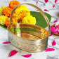 Pure Source India Brass Traditional Oval Shaped Pooja Basket Dalia, Golden Brass Pooja Basket | Decorative Puja Thali Accessory for Mandir, Aarti, Festivals, Wedding & Religious Ceremonies