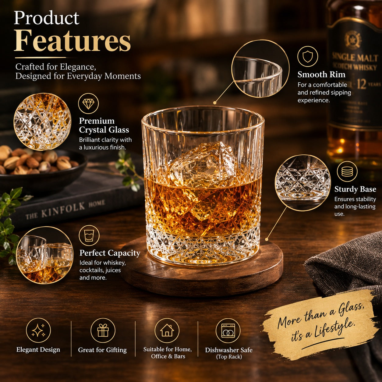 Pure Source India Whisky Glass Set of 2, 300 ML Clear Drinking Glasses, Elegant Whiskey Glasses for Home Bar, Cocktails, Parties, Restaurants & Gifting