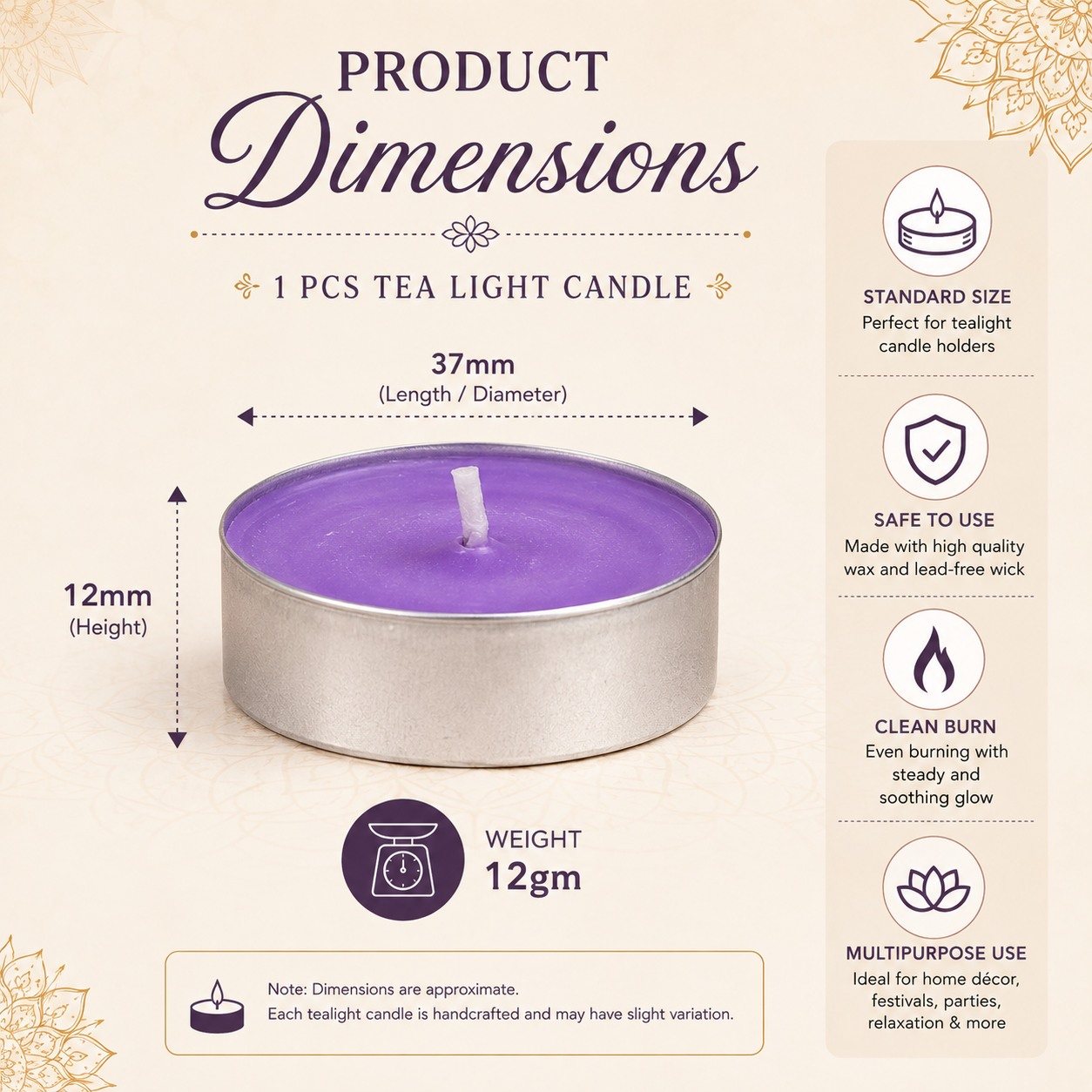 Pure Source India Scented Lavender Tea Light Candles, Pack of 25 | Fragrance Tealight Candles for Home Decor, Pooja, Meditation, Diwali, Parties, Spa & Aromatherapy | Decorative Long-Lasting Candles