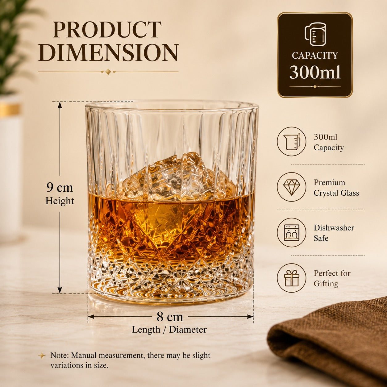 Pure Source India Whisky Glass Set of 2, 300 ML Clear Drinking Glasses, Elegant Whiskey Glasses for Home Bar, Cocktails, Parties, Restaurants & Gifting