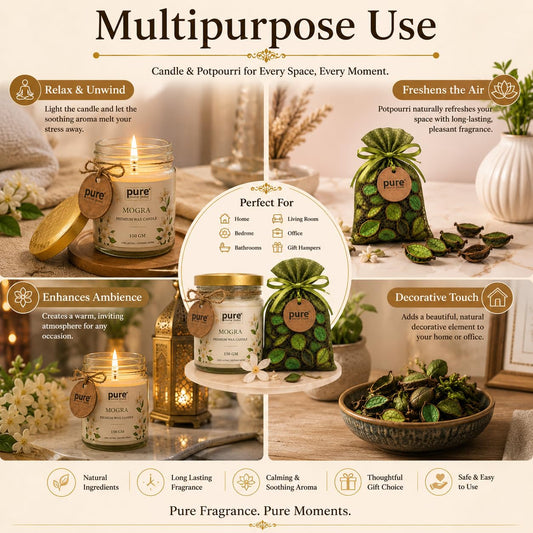 Pure Source India Luxury Festive Gift Box Hamper with Mogra Scented Candles & Green Potpourri| Premium Gift Set
