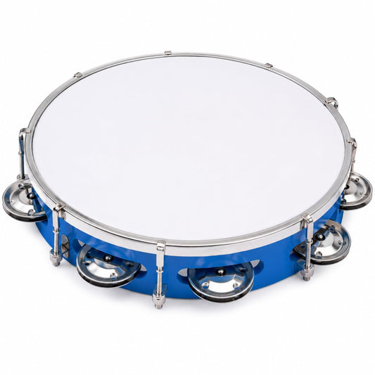 Pure Source India 10 Inch Dapli Handheld Tambourine | Single Row Metal Jingles Percussion Instrument | Lightweight Musical Drum for Kids & Adults | Ideal for Bhajan, Kirtan, Pooja, Aarti, Garba & Cultural Events | Blue