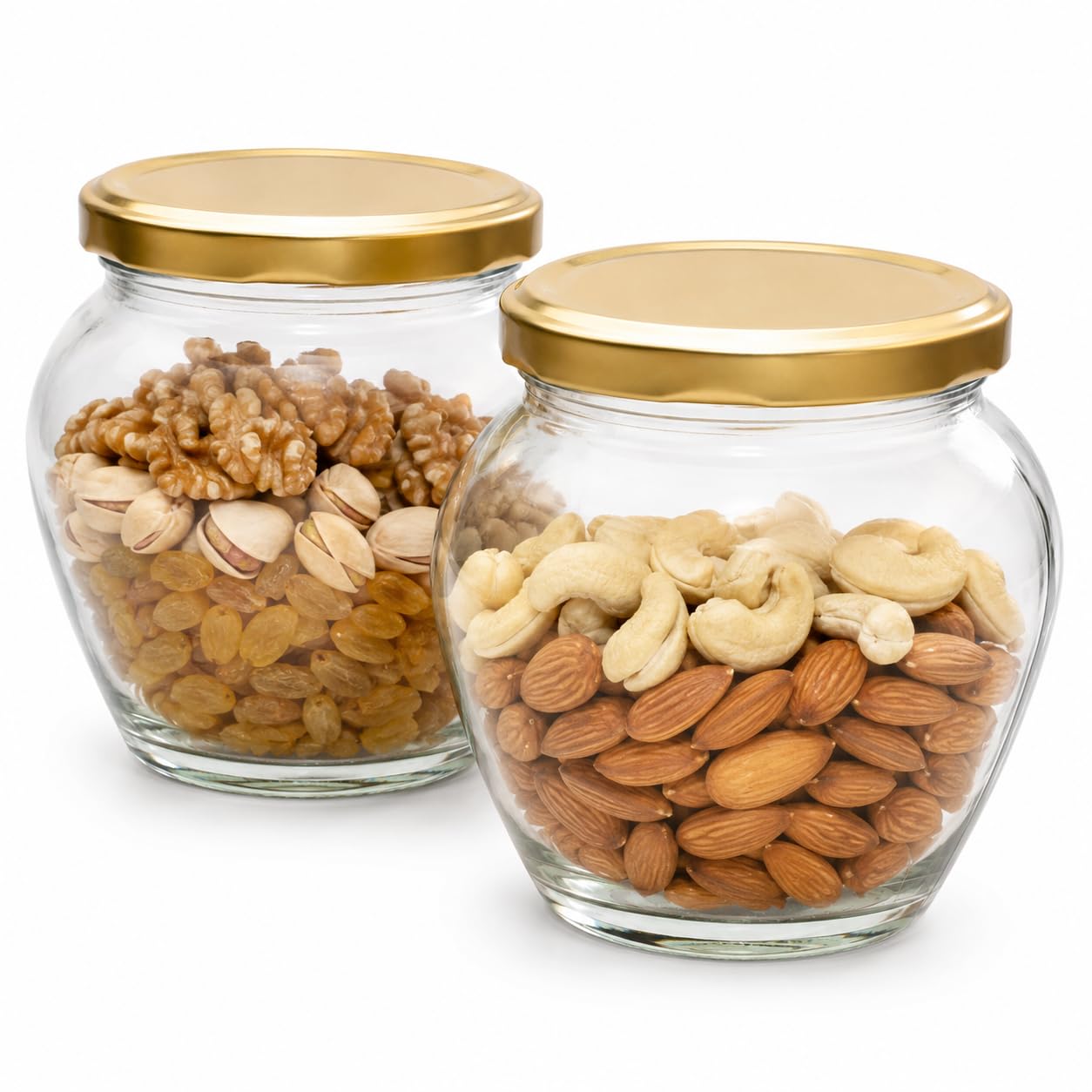Pure Source India 400ml Glass Matka Jar with Gold Metal Lid | Multipurpose Kitchen Storage Container for Spices, Dry Fruits, Tea, Coffee, Sugar, Honey & Snacks | Transparent Glass Jar
