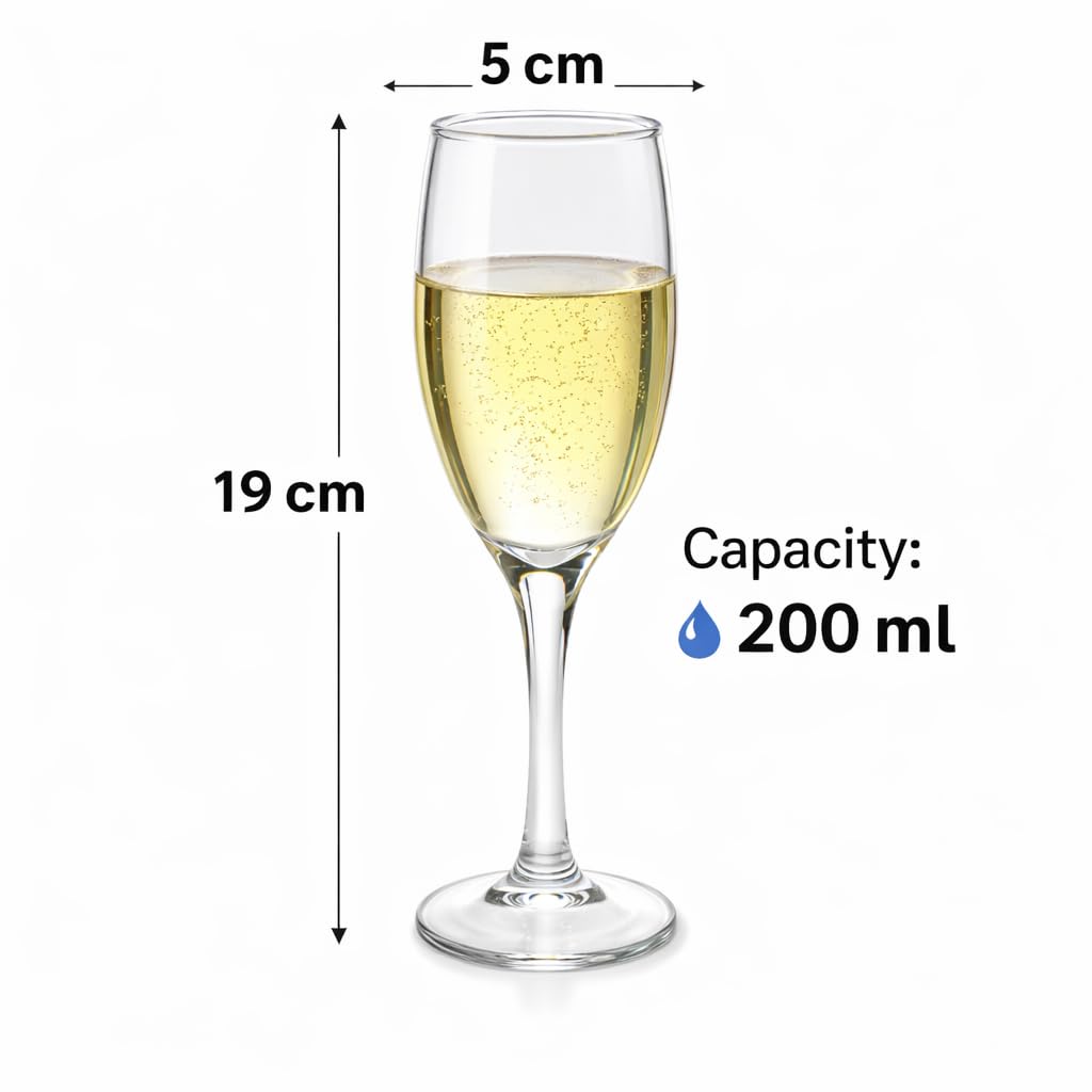 Pure Source India 200ml Wine Glass Set of 2 | Elegant Clear Glass Champagne Flutes | Durable Stemware for Wine, Champagne, Cocktails, Mocktails, Party, Dining & Home Use