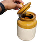 Pure Source India Ceramic Pickle Jar with Lid - 1 Piece, Ivory and Brown