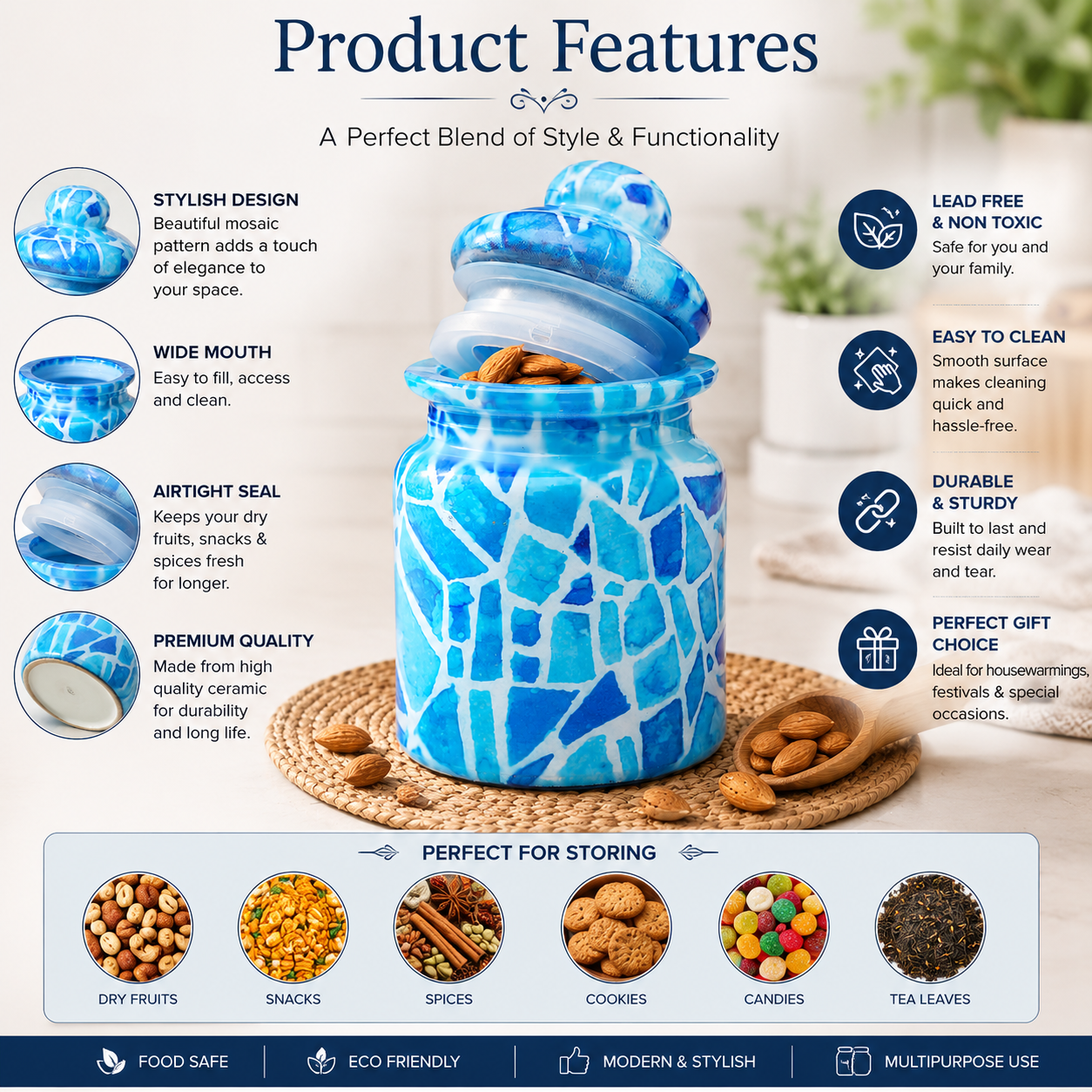 Pure Source India 250 ML Airtight Glass Jars & Containers With Lid Decorative Jars| Candy Jars| Glass Jars for kitchen Storage