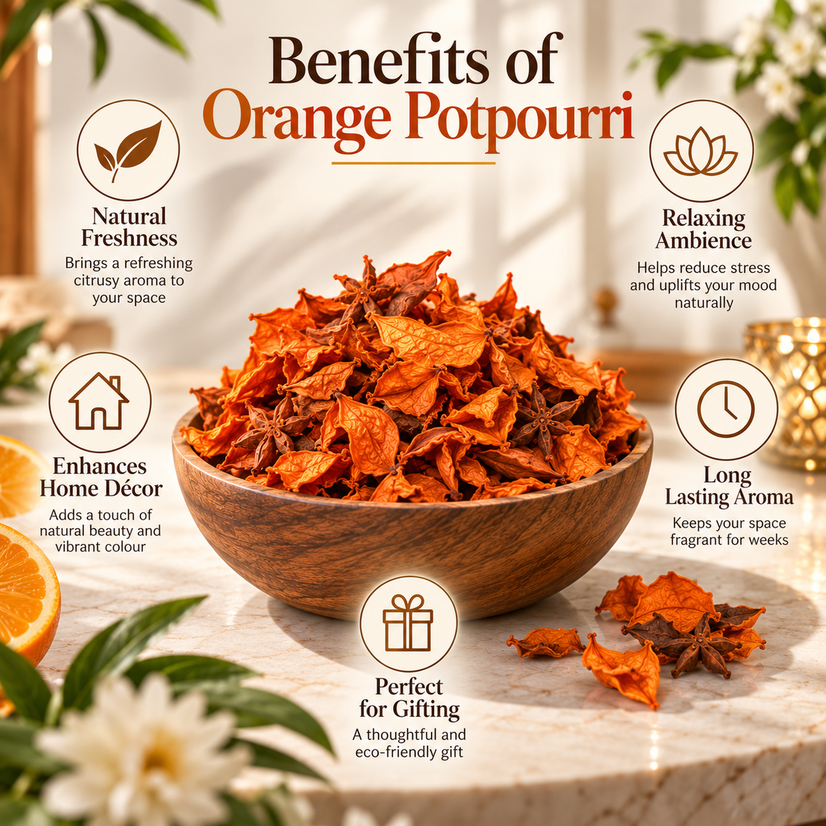 Pure Source India Orange Unscented Potpourri – Natural Dried Flower for Home Décor, Wedding Table Styling, DIY Crafts & Essential Oil Blending
