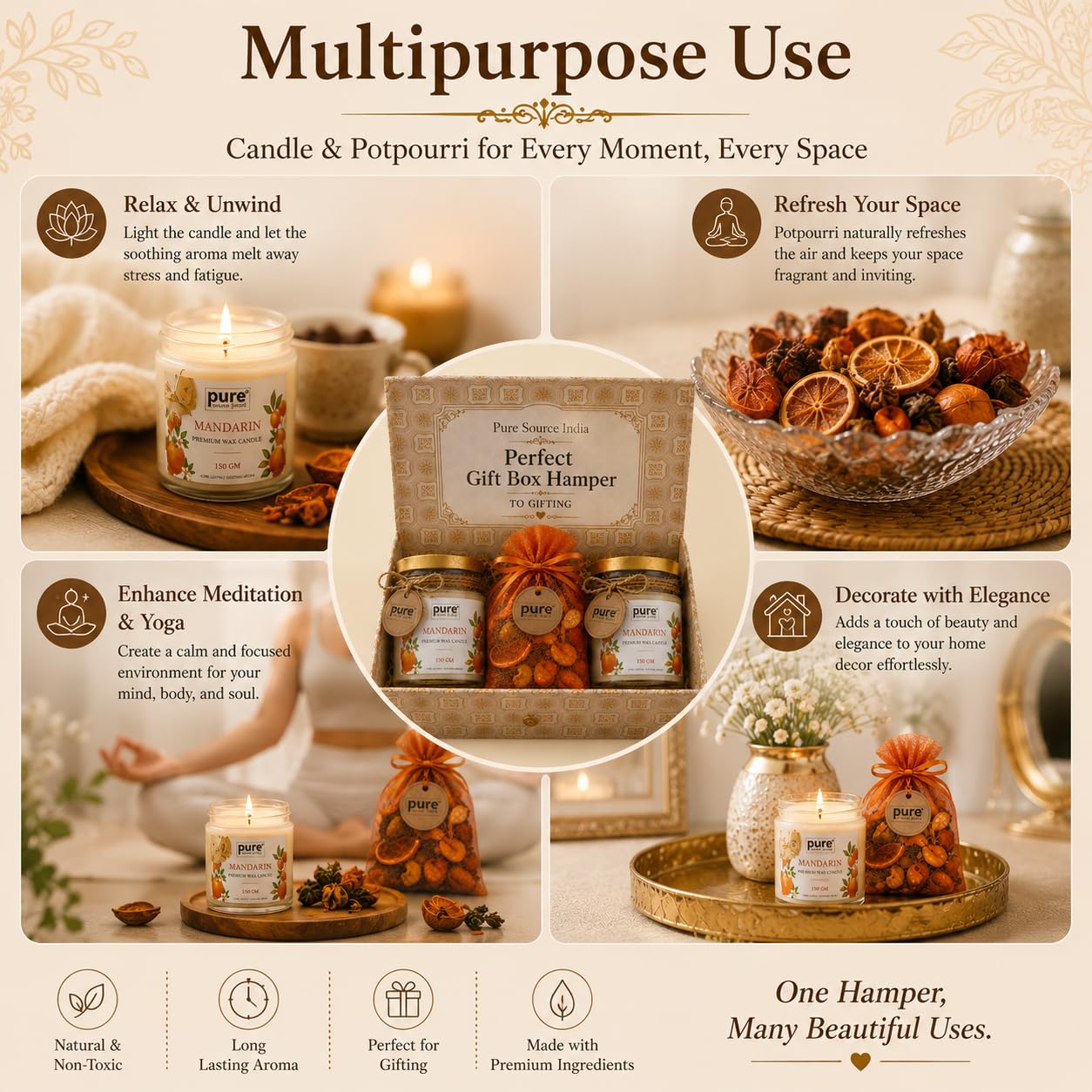 Pure Source India Luxury Festive Gift Box Hamper with Mandarin Scented Candles & Orange Potpourri