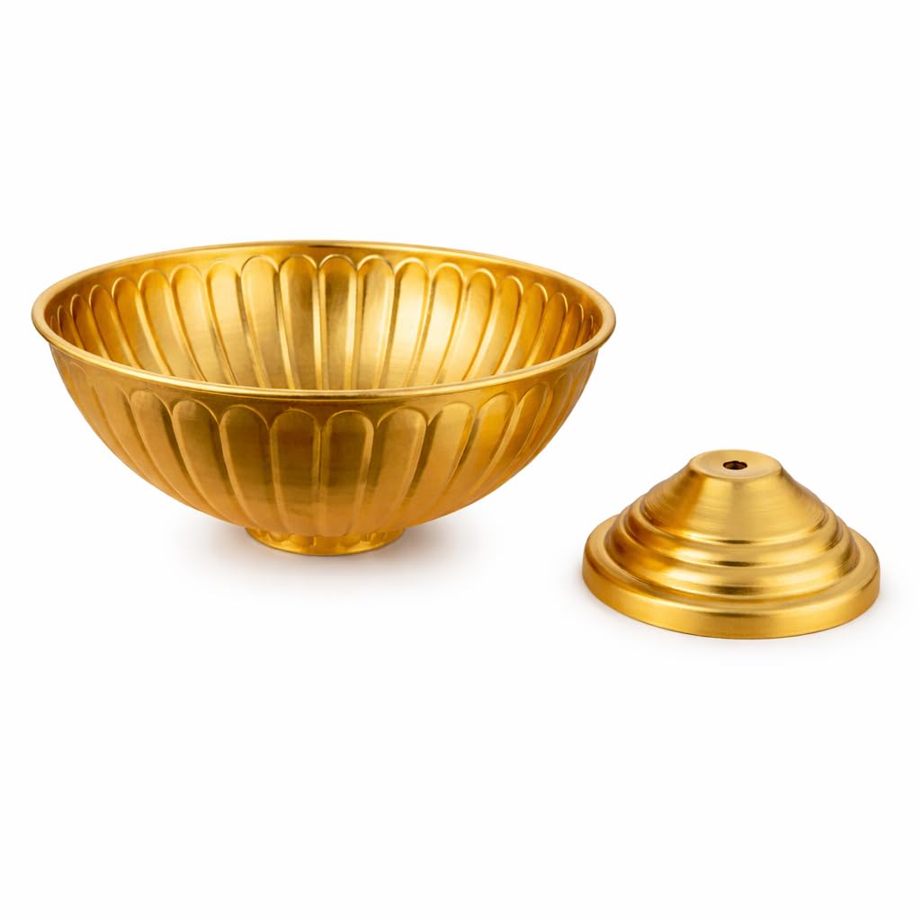 Pure Source India Decorative Metal Urli Bowl with Pedestal Stand, Matte Gold Finish, 8.5 Inch | Round Center Table Bowl for Floating Flowers, Diya, Home Decor, Pooja & Festivals