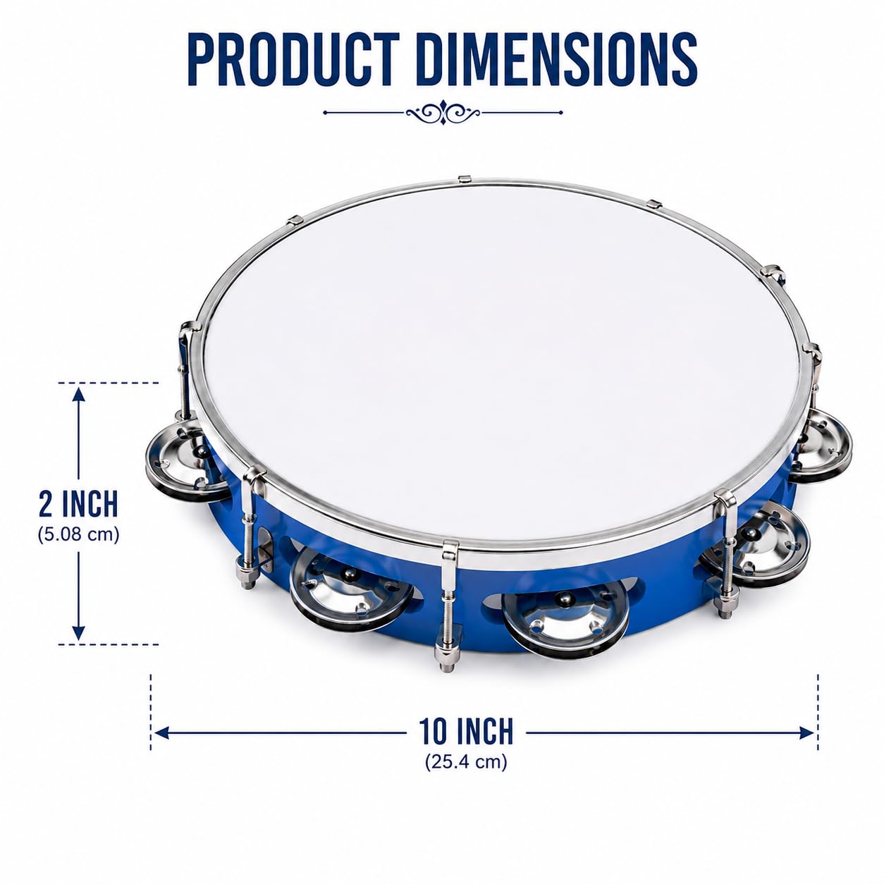 Pure Source India 10 Inch Dapli Handheld Tambourine | Single Row Metal Jingles Percussion Instrument | Lightweight Musical Drum for Kids & Adults | Ideal for Bhajan, Kirtan, Pooja, Aarti, Garba & Cultural Events | Blue