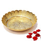 Pure Source India Pure Brass Small Pooja Plate 4.25 Inch with Flower Embossed Design | Traditional Bhog Plate for Puja, Aarti, Prasad, Mandir, Religious Rituals, Home Decor & Gifting