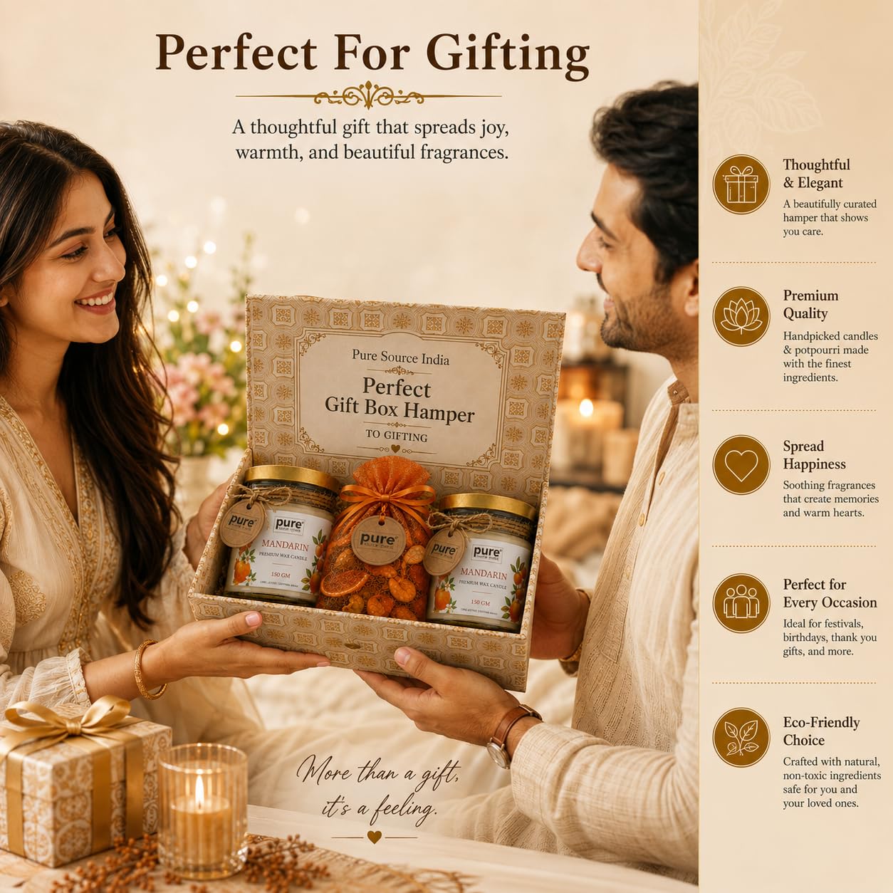 Pure Source India Luxury Festive Gift Box Hamper with Mandarin Scented Candles & Orange Potpourri