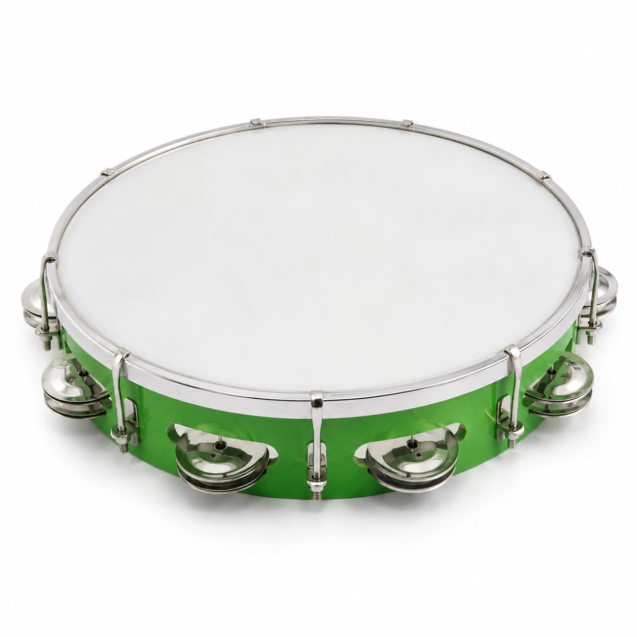 Pure Source India 10 Inch Dapli Handheld Tambourine | Single Row Metal Jingles Percussion Instrument | Lightweight Musical Drum for Kids & Adults | Ideal for Bhajan, Kirtan, Pooja, Aarti, Garba & Cultural Events | Green