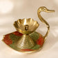 Pure Source India Brass Swan Diya for Pooja, 8 cm | Hand-Painted Flower Oil Lamp with Decorative Tray | Traditional Deepak for Home Temple, Diwali, Festivals, Home Decor & Gifting