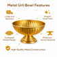Pure Source India Decorative Metal Urli Bowl with Pedestal Stand, Matte Gold Finish, 8.5 Inch | Round Center Table Bowl for Floating Flowers, Diya, Home Decor, Pooja & Festivals