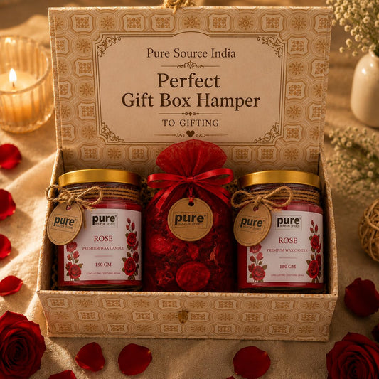 Pure Source India Luxury Festive Gift Box Hamper with Rose Scented Candles & Red Potpourri| Premium Gift Set
