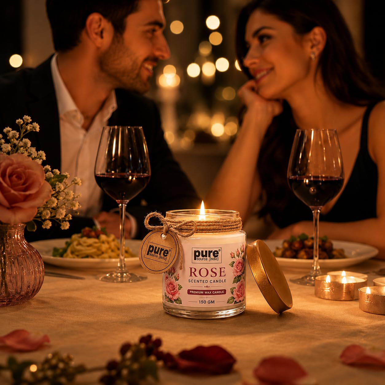 Pure Source India Luxury Festive Gift Box Hamper with Rose Scented Candles & Red Potpourri| Premium Gift Set