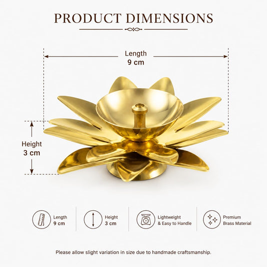 Pure Source India Brass Lotus Diya, 30 ml Capacity | Traditional Oil Lamp for Pooja, Home Temple & Mandir | Decorative Brass Akhand Diya for Diwali, Festivals & Spiritual Decor
