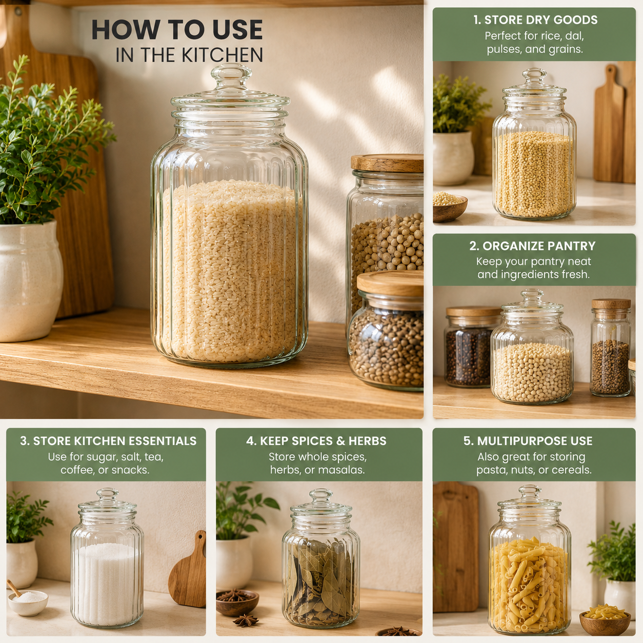 Pure Source India 3 Ltr Glass Jar Container With Air Tight Lid, Capacity