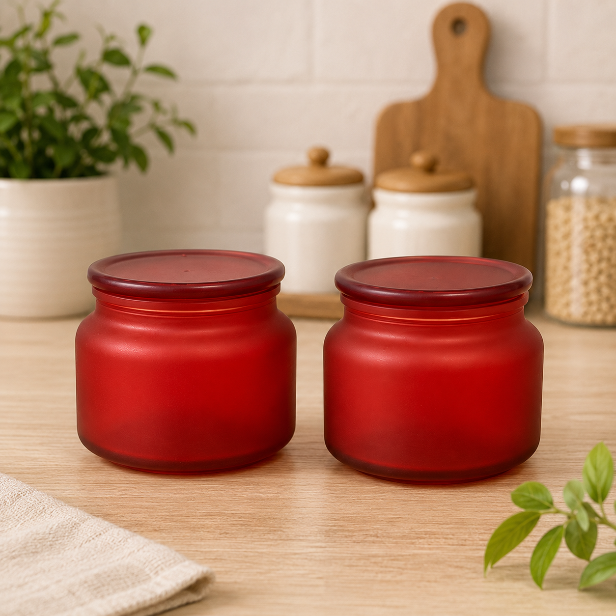 Pure Source India 250 Gm Colored Glass Jar Containers- Red