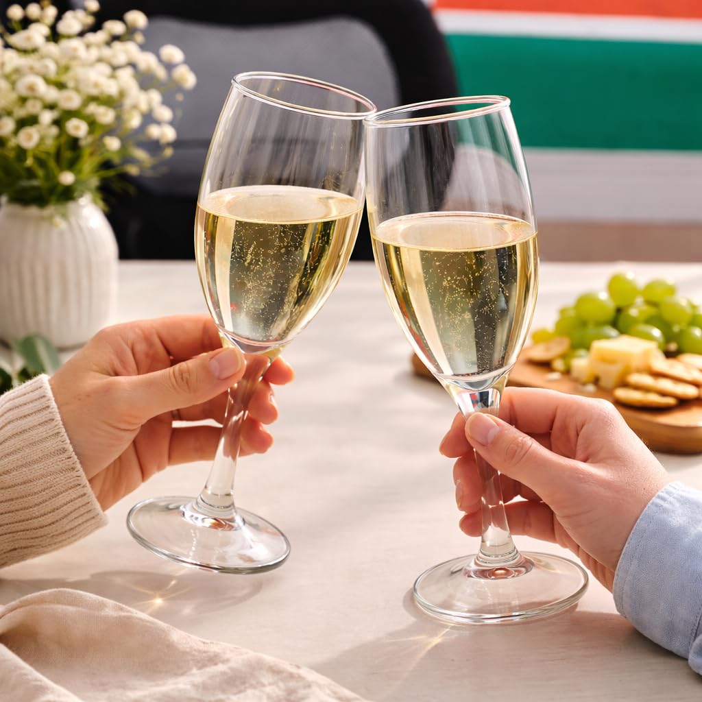 Pure Source India 200ml Wine Glass Set of 2 | Elegant Clear Glass Champagne Flutes | Durable Stemware for Wine, Champagne, Cocktails, Mocktails, Party, Dining & Home Use