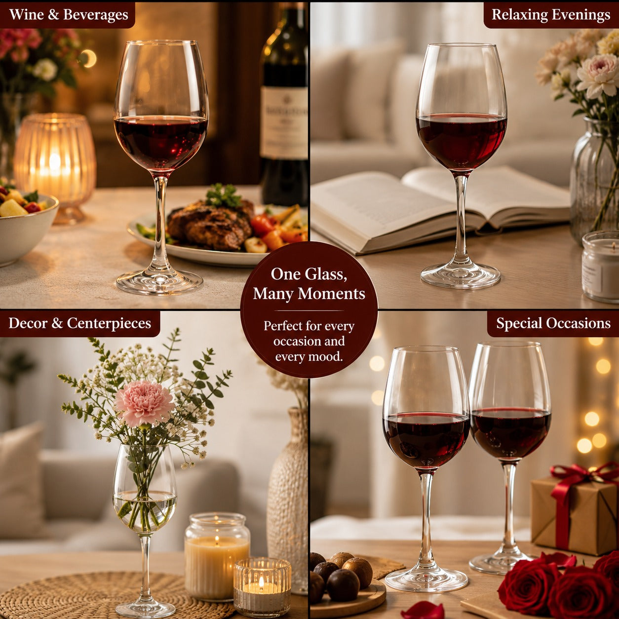 Pure Source India Wine Glass Set of 2, 400 ML Red & White Wine Glasses, Elegant Stemmed Drinking Glasses for Wine, Home, Bar, Restaurant & Gifting