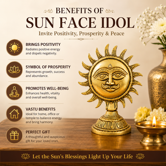 Pure Source India Pure Brass Sun Idol Smiling Face Surya Murti (3.9 Inch) with Stand (184gm)