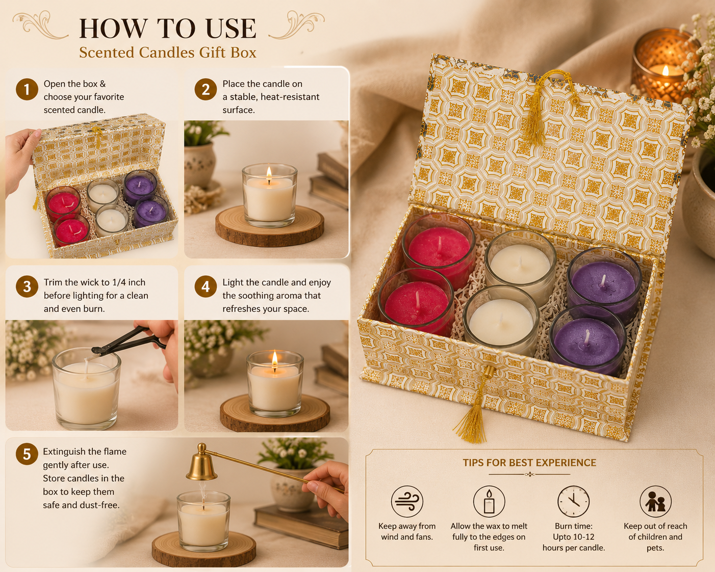 Pure Source India Scented Votive Candles in Glass, Set of 6 | Rose, Lavender & Vanilla Fragrance Candles | Aromatherapy, Home Décor & Relaxation Candles | Diwali, Wedding, Housewarming & Gift Set