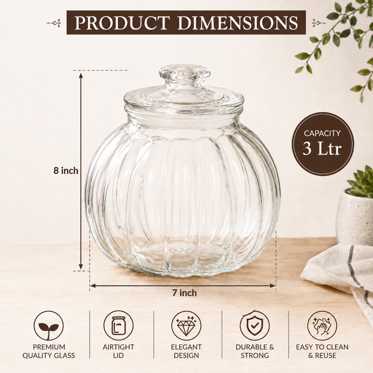 Pure Source India 3Ltr Garlic Airtight Glass Jar,