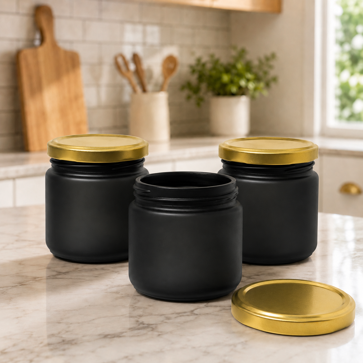 Black Colored Frosted Glass Jar Container with Airtight and Rust Resistance Metal Lid, 150 Gm