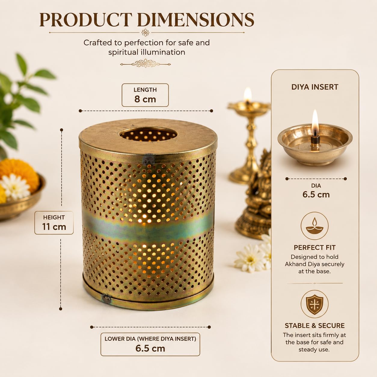 Pure Source India Akhand Jyot Wind Protector | Akhand Deep Diya Cover | Metal Deepak Flame Safety Guard for Puja Mandir