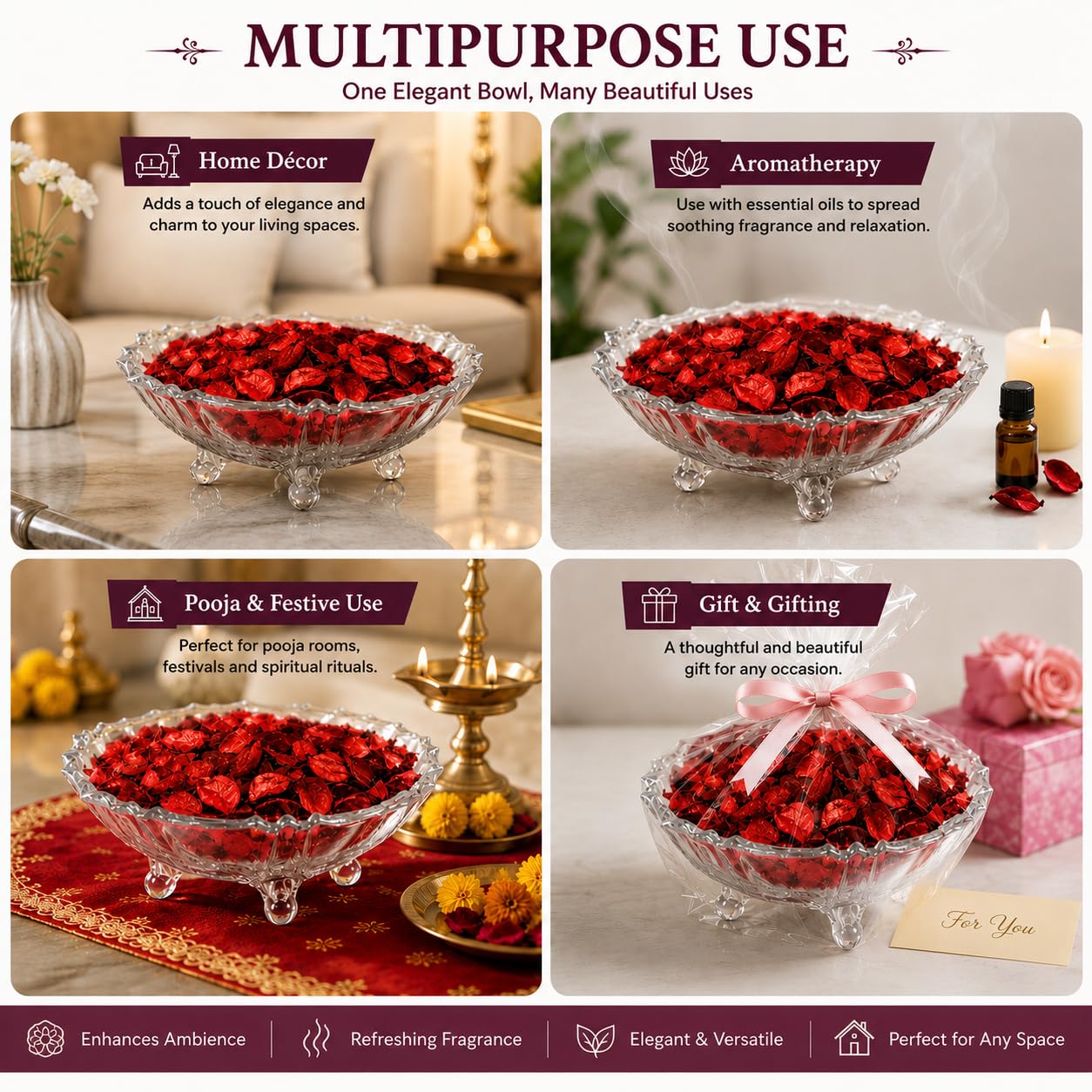 Pure Source India Luxury Festive Gift Box Hamper with Rose Scented Candles & Red Potpourri| Premium Gift Set