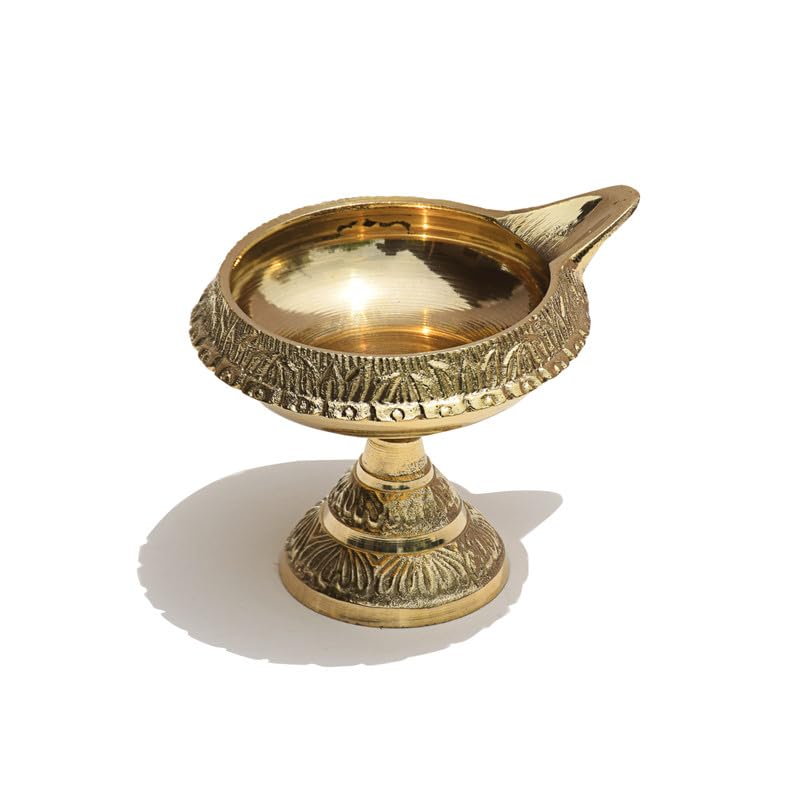 Pure Source India Brass Diya Lamp Akhand Diya, 4 x 3 Inch Traditional Oil Lamp | Brass Deepak for Mandir, Pooja Room, Diwali, Festivals, Home Decor & Religious Ceremonies