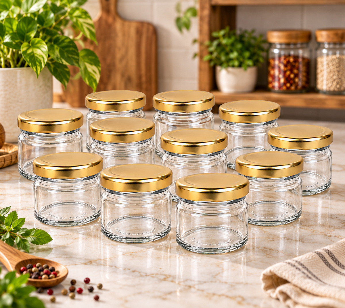Pure Source India 41 ML Mini Glass Jar with Gold Metal Screw Cap – Small Multipurpose Storage Jar