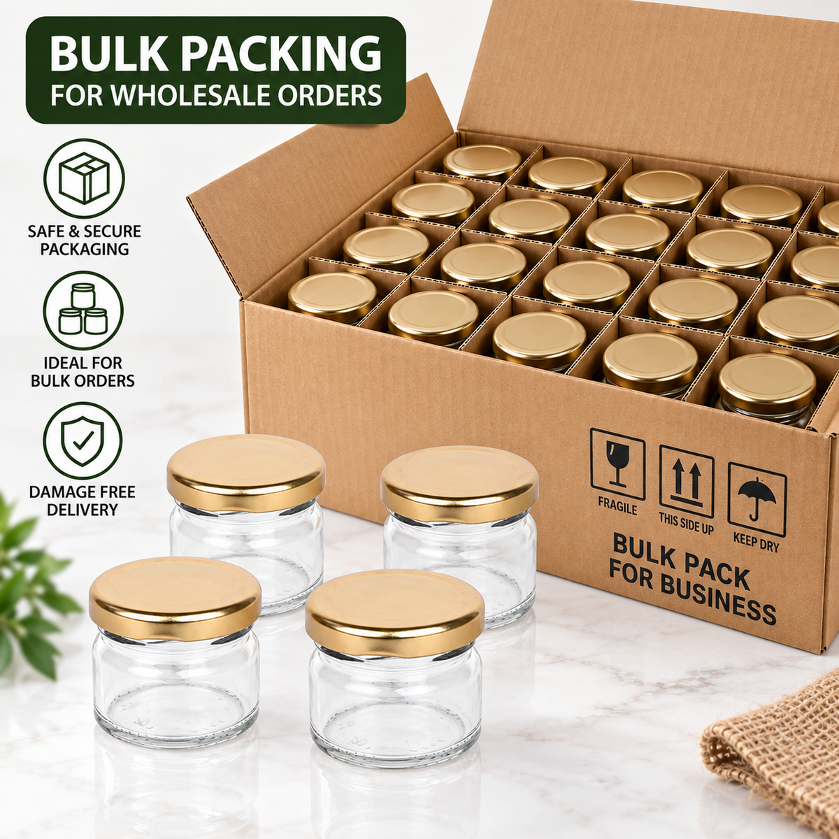 Pure Source India 41 ML Mini Glass Jar with Gold Metal Screw Cap – Small Multipurpose Storage Jar