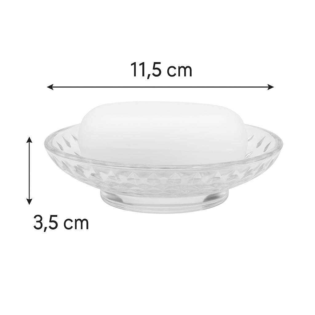 Pure Source India Crystal Glass Soap Dish for Bathroom 4.5 Inch| Elegant Transparent Soap Holder with Anti-Slip Design | Ideal for Washbasin, Shower & Kitchen Counter
