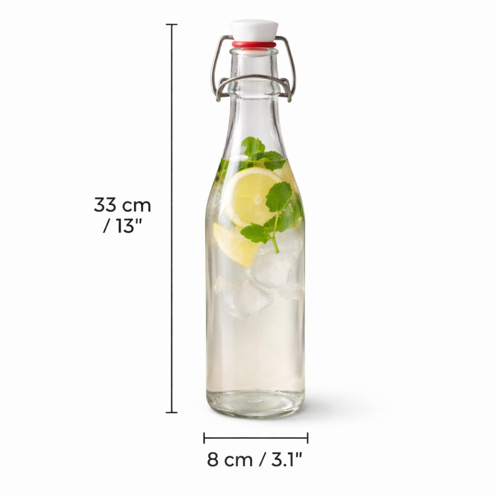 Pure Source India Premium 1 Litre Glass Water Bottle with Airtight Flip Top Cap | Leakproof & Reusable Bottle for Water, Juice, Oil, Vinegar