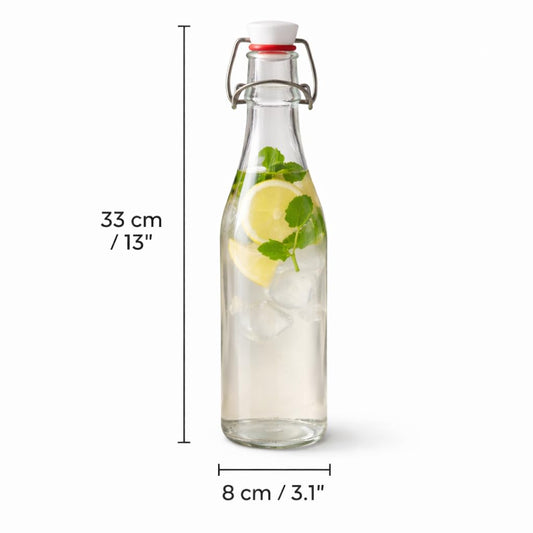 Pure Source India Premium 1 Litre Glass Water Bottle with Airtight Flip Top Cap | Leakproof & Reusable Bottle for Water, Juice, Oil, Vinegar
