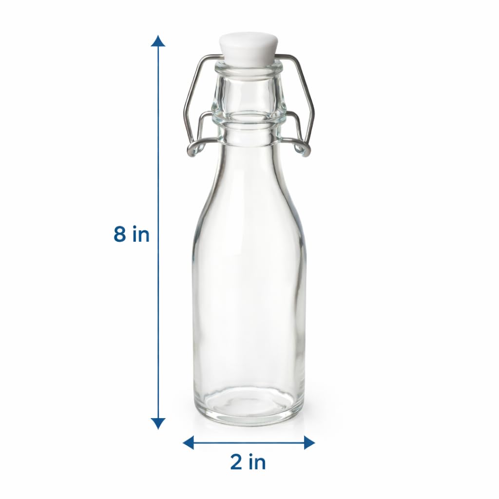 Premium 250ml Glass Water Bottle with Airtight Flip Top Cap | Leakproof & Reusable Bottle for Water, Juice, Oil, Vinegar