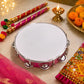 Pure Source India 10 Inch Dapli/Handheld Tambourine | Single Row Metal Jingles Percussion Instrument | Lightweight Musical Drum for Kids & Adults | Ideal for Bhajan, Kirtan, Pooja & Aarti (Pink)