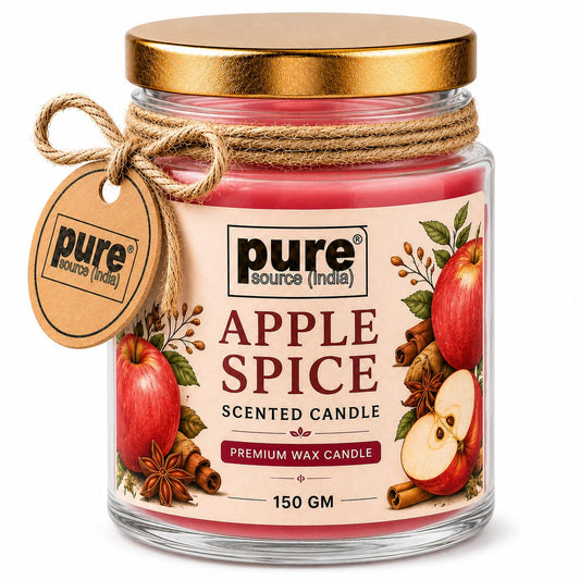 Pure Source India Premium Apple Spice Scented Wax Candle, 150 g | 35–40 Hours Long Burn Time | Aromatherapy Jar Candle for Home Fragrance, Home Decor, Diwali, Raksha Bandhan, Office, Spa & Gifting