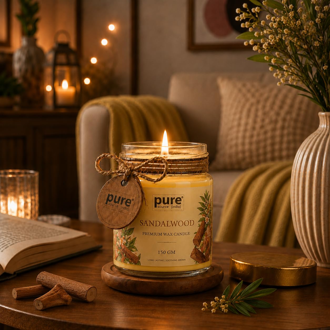Pure Source India Luxury Festive Gift Box Hamper with Sandalwood Scented Candles & Yellow Potpourri| Premium Gift Set